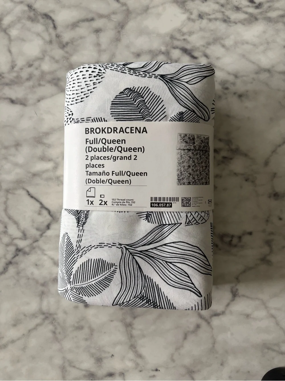 IKEA Leaf and Floral Duvet Cover in Gray and White